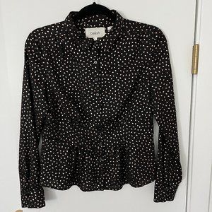 BA&SH Long Sleeve Button Up Peplum Top with Rose Gold Teardrop Pattern, Small